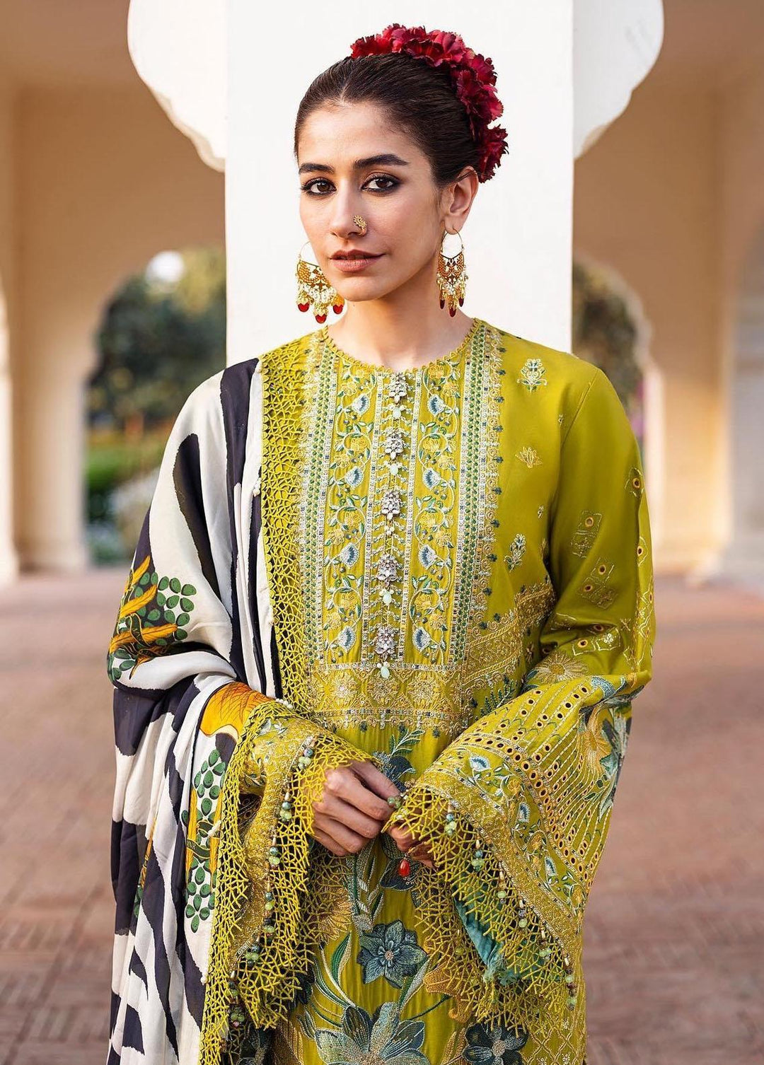 Baad-e-Nau Bahaar By MNR Embroidered Lawn Suits Unstitched 3 Piece MNR23BN Tulsi - Eid Collection