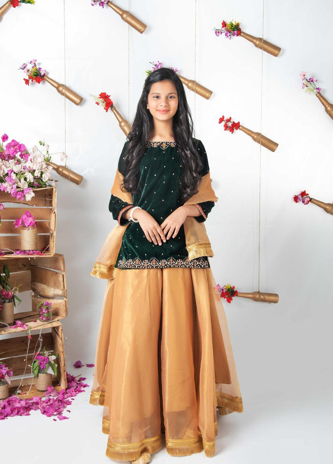 Modest  Fancy 3 Piece Suit for Girls -  MD21F 4005 Green