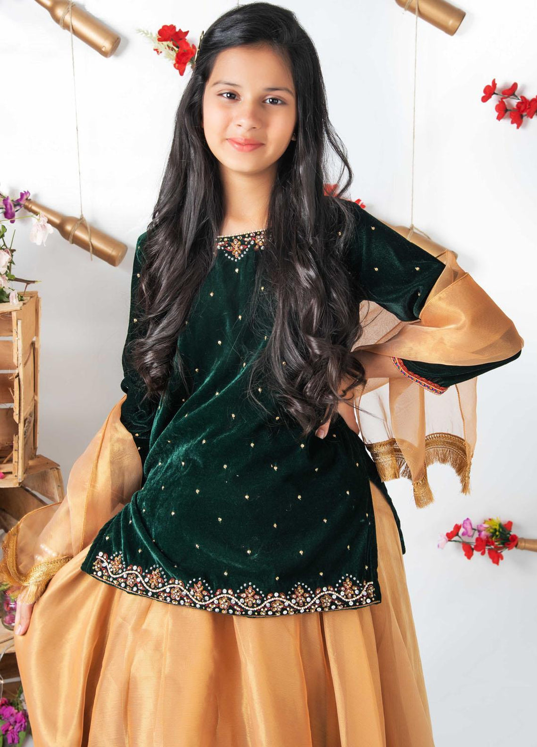 Modest  Fancy 3 Piece Suit for Girls -  MD21F 4005 Green
