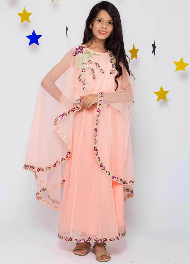 Modest Chiffon Fancy Pret 2 Piece  for Girls -  Limelight - Peach 2495-peach