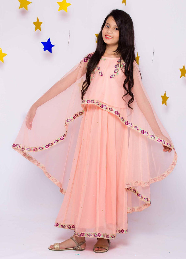 Modest Chiffon Fancy Pret 2 Piece  for Girls -  Limelight - Peach 2495-peach