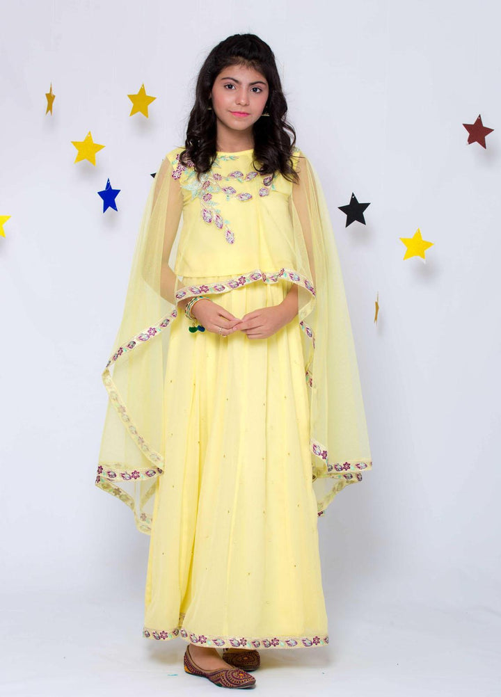 Modest Chiffon Fancy Pret Girls 2 Piece  -  Limelight - Lemon 2495 Lemon