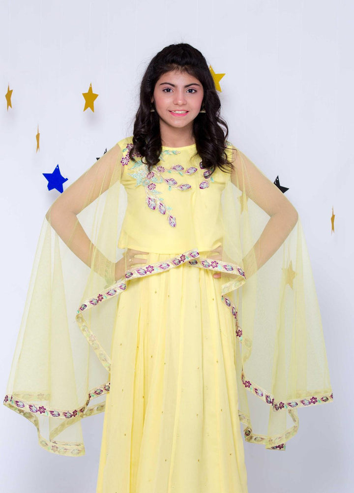 Modest Chiffon Fancy Pret Girls 2 Piece  -  Limelight - Lemon 2495 Lemon