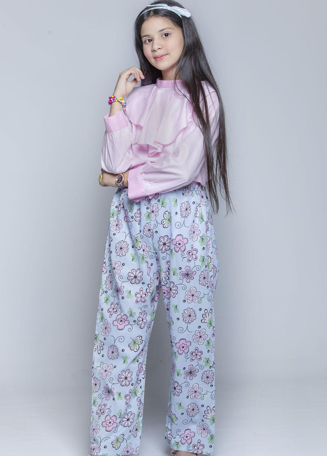 Modest Cotton Fancy Pret Girls 2 Piece  -  Summer Bliss 2845-Pink