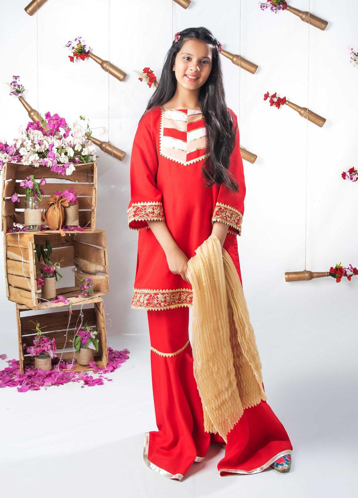 Modest  Fancy Girls 3 Piece Suit -  MD21F 4545 Red