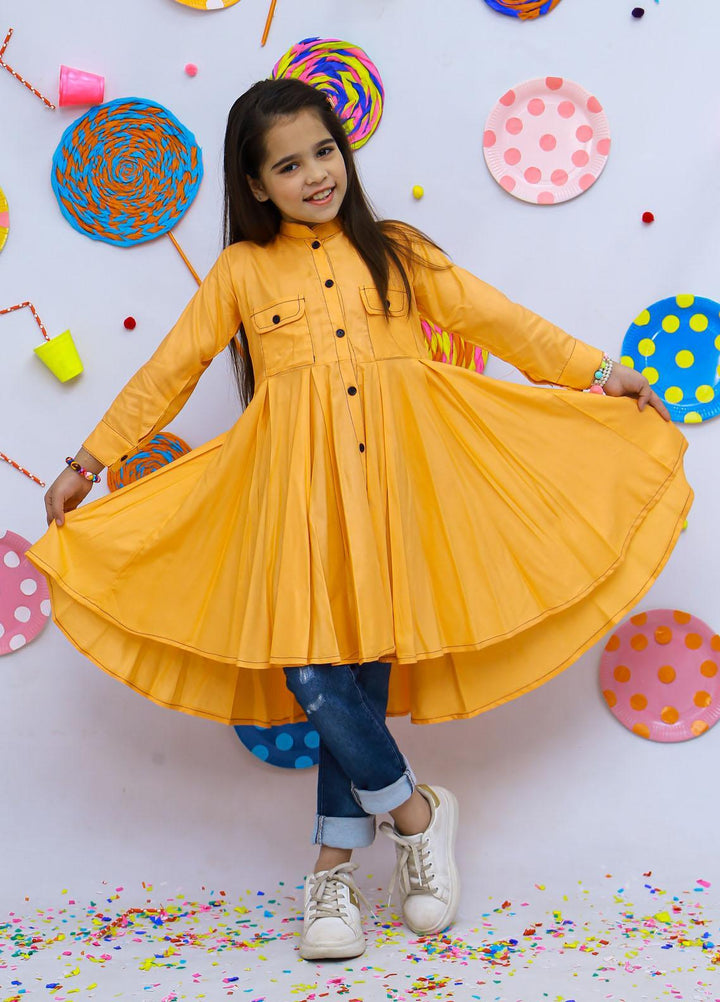 Modest Linen Fancy Pret Girls Top -  Candy Fusion - Linen 3075-Orange