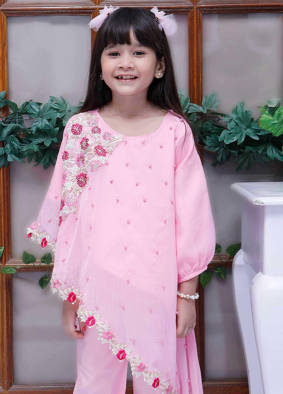 Modest Chiffon Fancy Pret 2 Piece for Girls -  Nautical Flora - Baby Pink 4145-Baby Pink