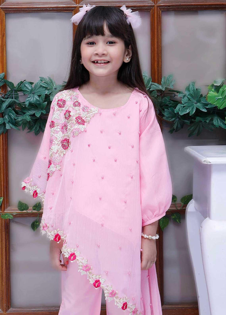 Modest Chiffon Fancy Pret 2 Piece for Girls -  Nautical Flora - Baby Pink 4145-Baby Pink