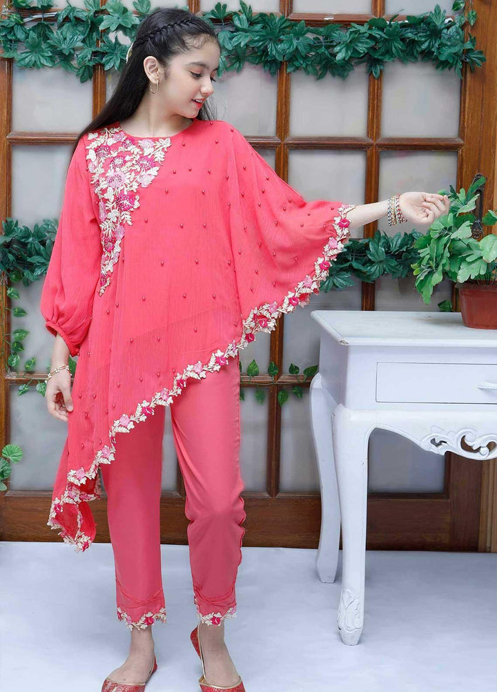 Modest Chiffon Fancy Pret Girls 2 Piece -  Nautical Flora - Tea Pink 4145-Tea Pink