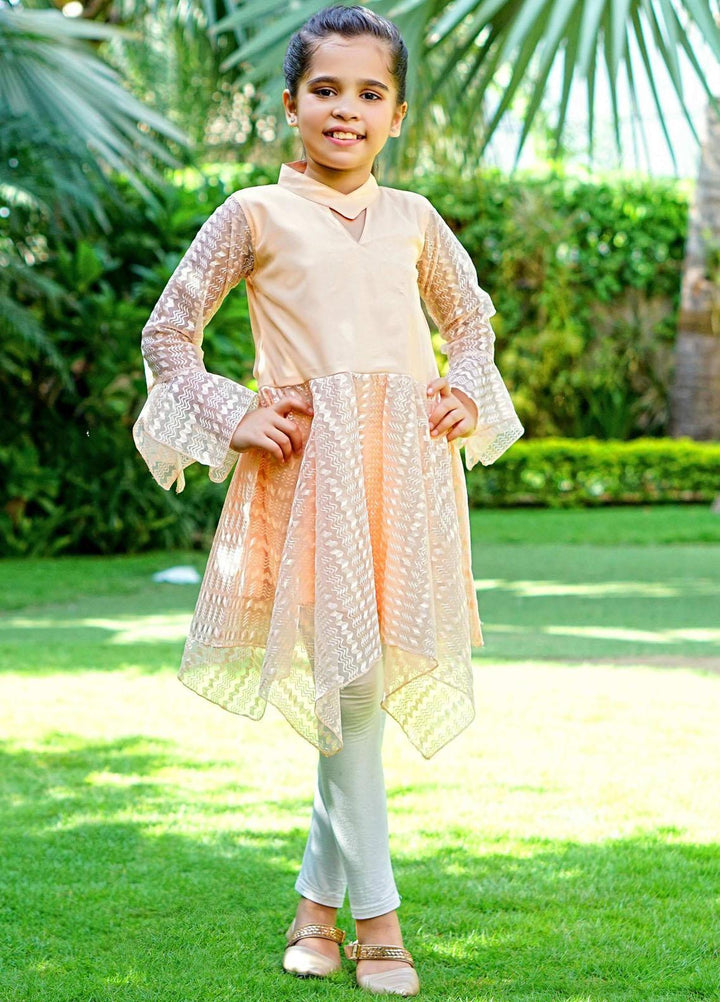 Modest Net Fancy Pret Frock for Girls -  Dandeline - Net 5005-Peach