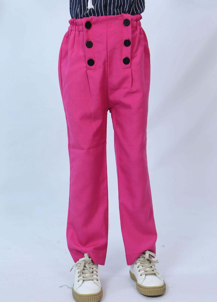 Modest Knitted Fancy Pret Girls Pant -  Hot Pink Buttoned T003-Hot Pink