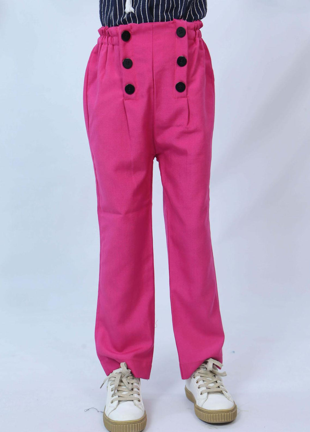 Modest Knitted Fancy Pret Girls Pant -  Hot Pink Buttoned T003-Hot Pink