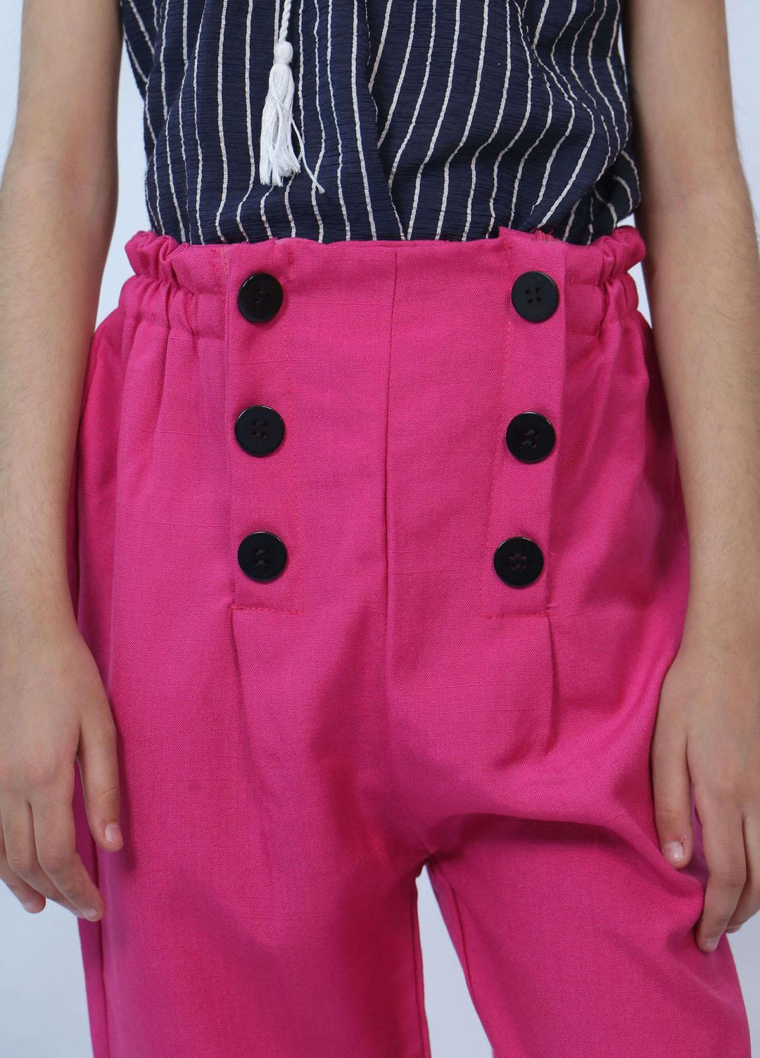 Modest Knitted Fancy Pret Girls Pant -  Hot Pink Buttoned T003-Hot Pink