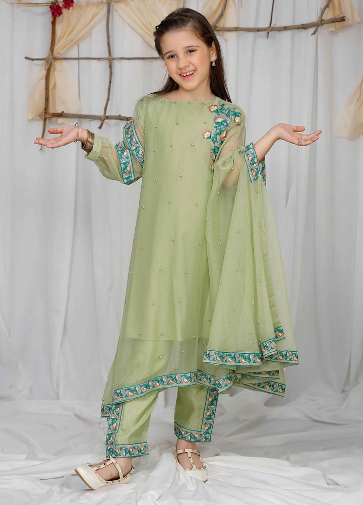 Modest Chiffon  Festive Pret 3 Piece for Girls -  Qurbat 4555-Green