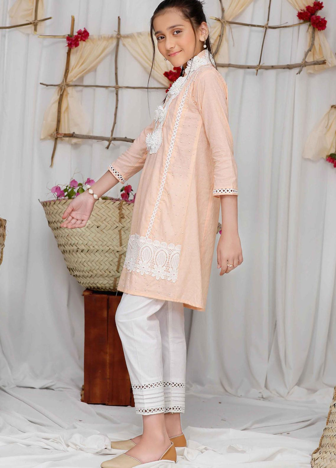 Modest Lawn Festive Pret 2 Piece for Girls -  Peach Pearl 4355-Peach