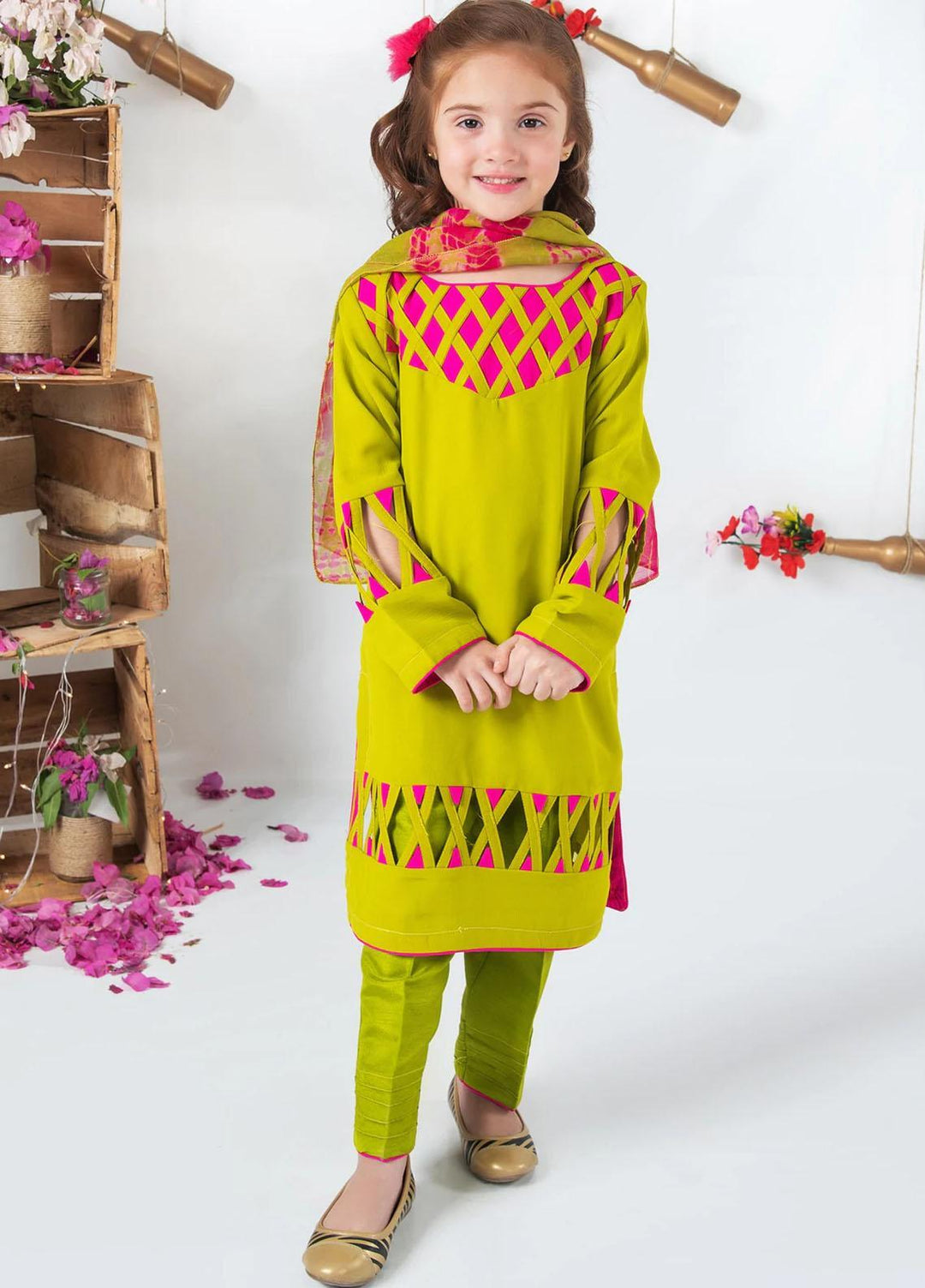 Modest Cotton  Casual 3 Piece for Girls -  4635 Green