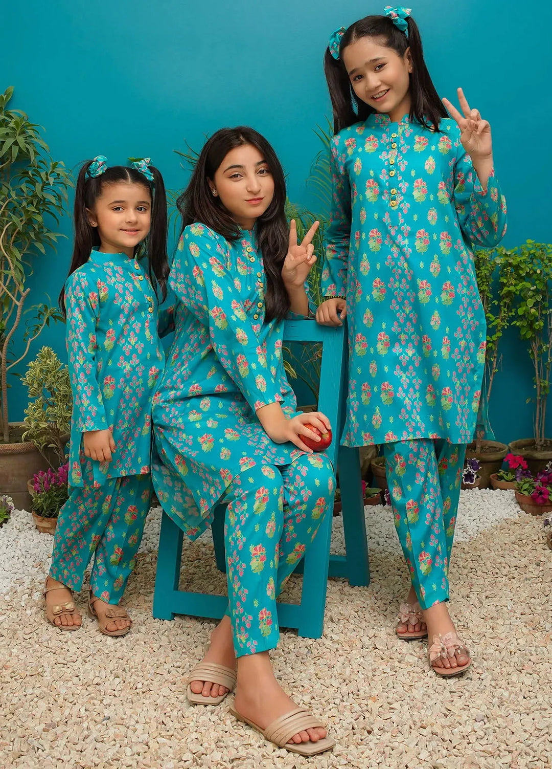Modest Girls Pret Printed Lawn 2 Piece Suit Aqua Blossom