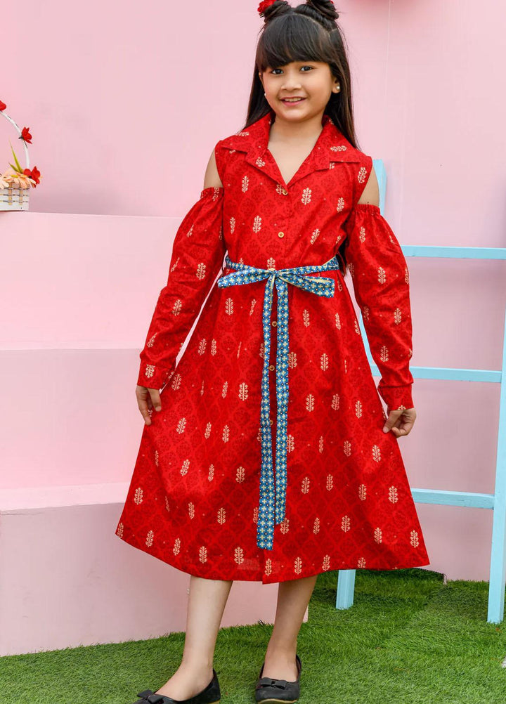 Modest Lawn Pret Frock for Girls -  Aleysa 6565-Red