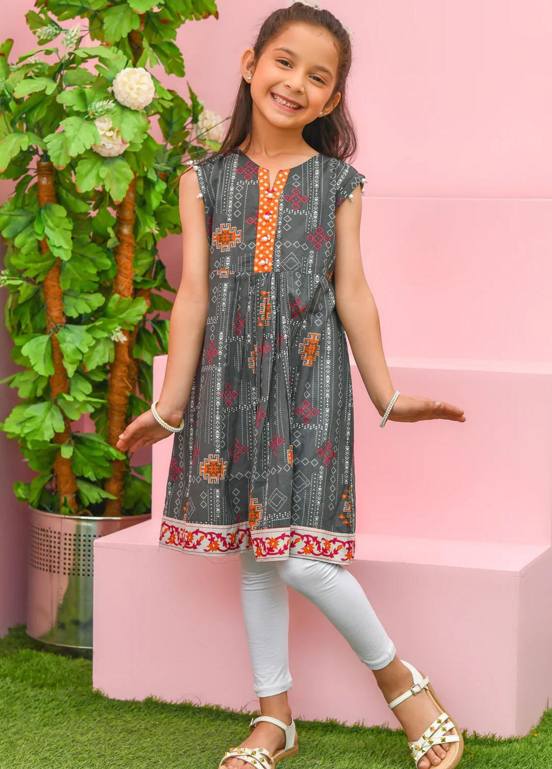 Modest Lawn Pret Shirt for Girls -  Vanya 6485-Grey