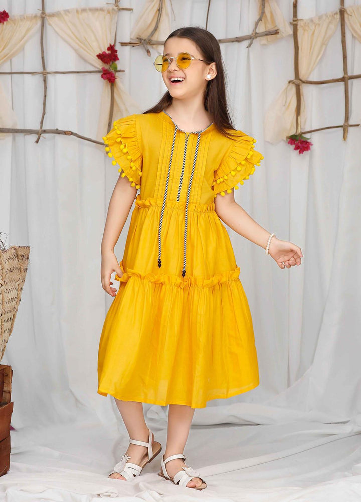 Modest Cotton Fancy Pret Girls Frock -  MariGold 4785-Yellow