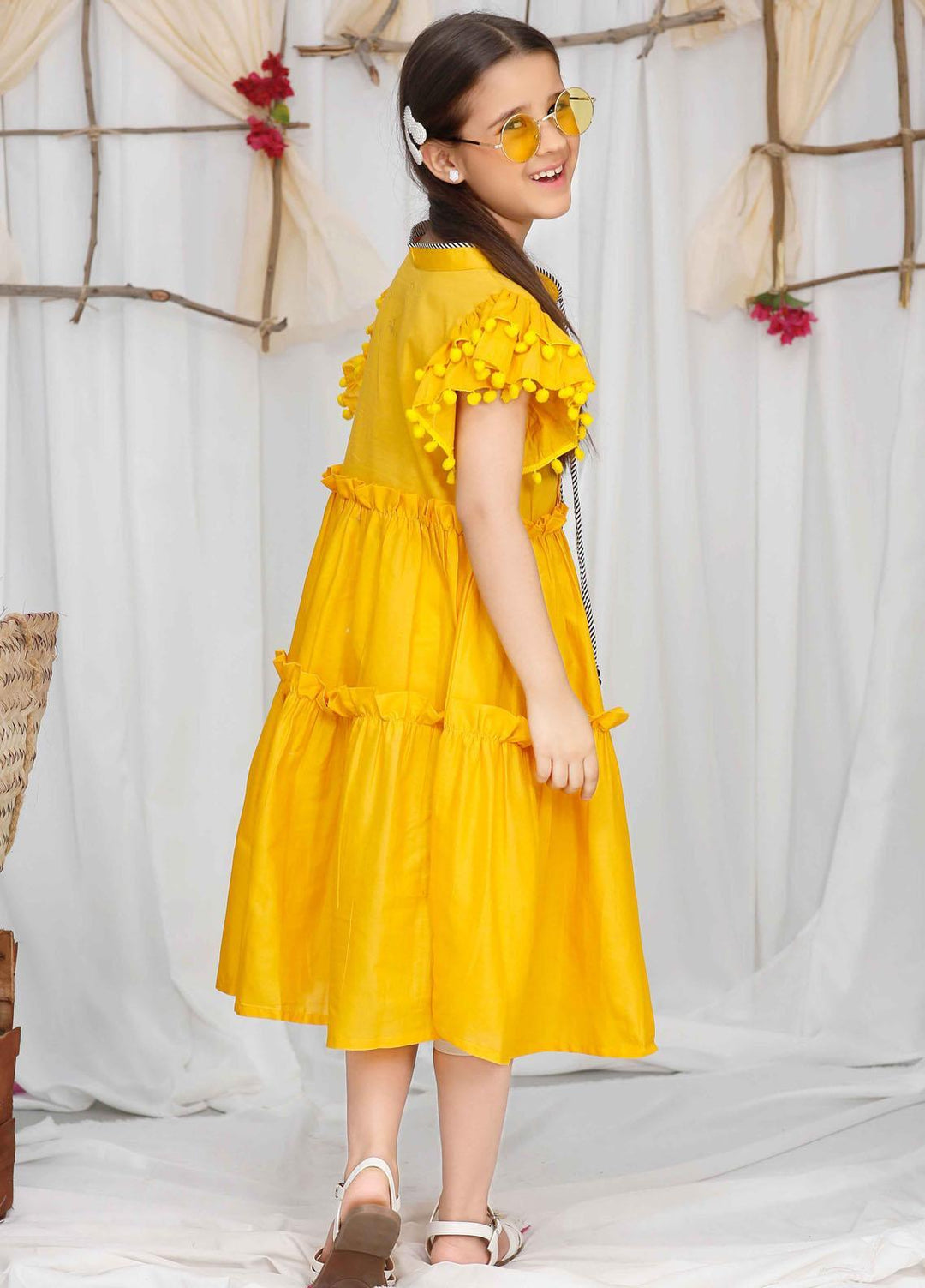 Modest Cotton Fancy Pret Girls Frock -  MariGold 4785-Yellow