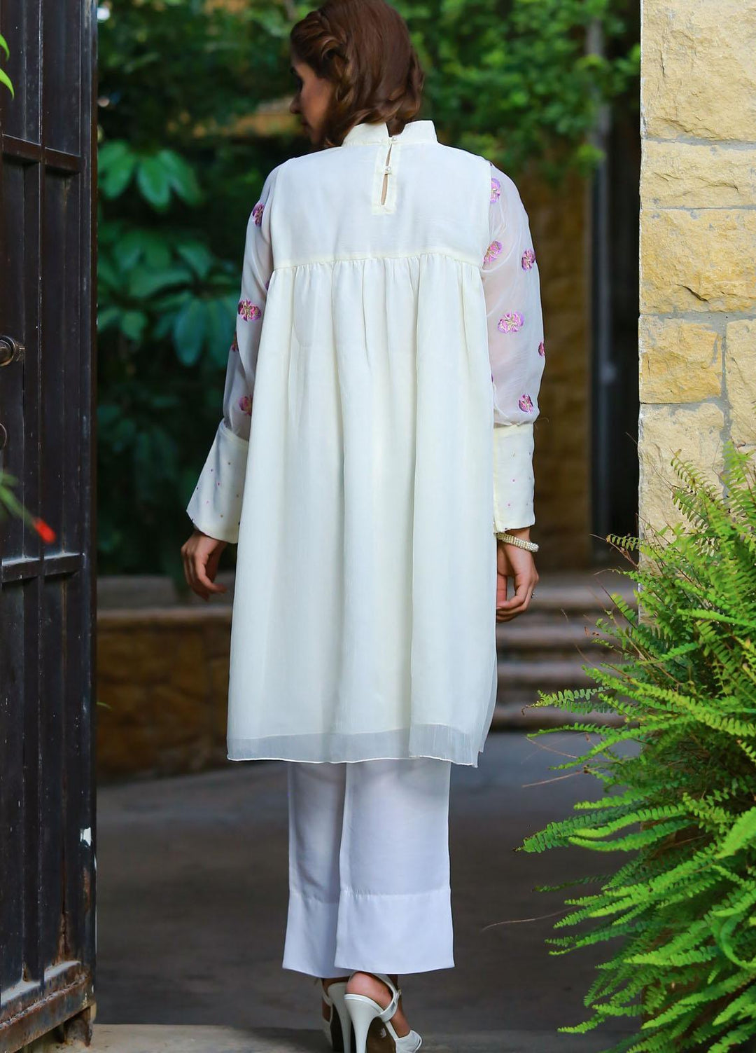 Modest Fancy  Stitched Top MD21L 013 Cream