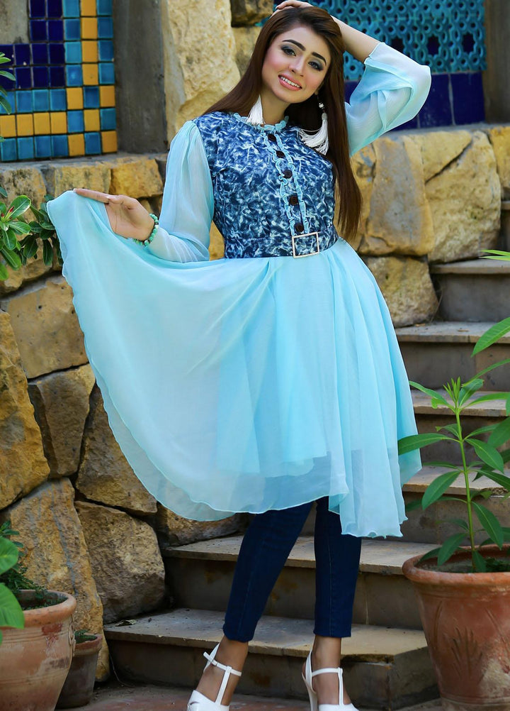Modest Fancy Stitched Top MD21L W14 Sea Blue