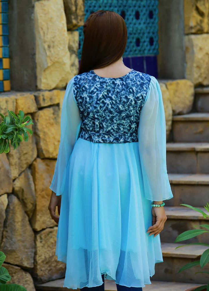 Modest Fancy Stitched Top MD21L W14 Sea Blue