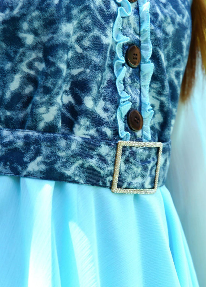 Modest Fancy Stitched Top MD21L W14 Sea Blue