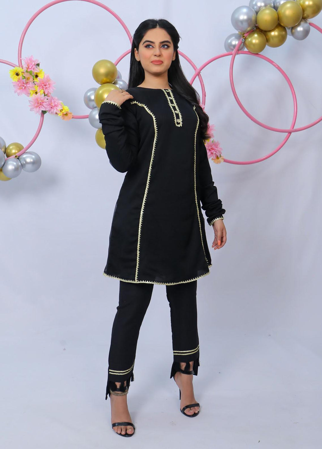 Modest Fancy  Stitched 2 Piece Suit MD21L 020 Black