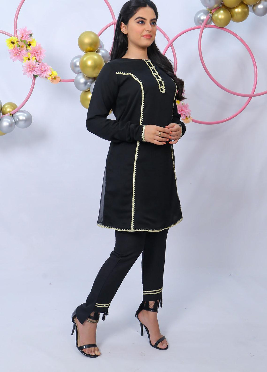 Modest Fancy  Stitched 2 Piece Suit MD21L 020 Black