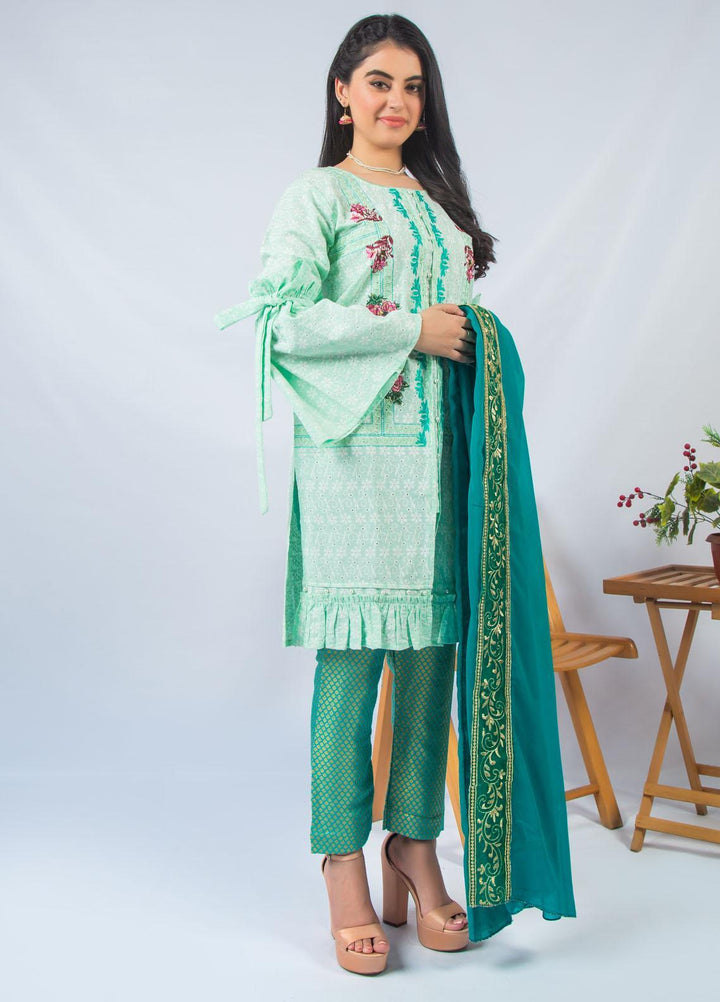 Modest Fancy Stitched 2 Piece Suit MD21L W21 Mint Green