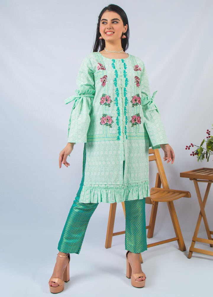 Modest Fancy Stitched 2 Piece Suit MD21L W21 Mint Green