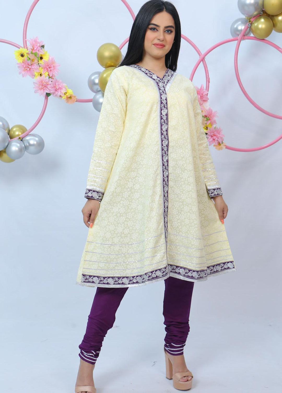 Modest Fancy  Stitched 2 Piece Suit MD21L 027 Cream