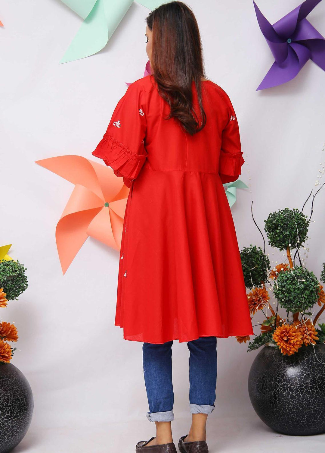 Modest Fancy Stitched Kurti MD21L W29 Red
