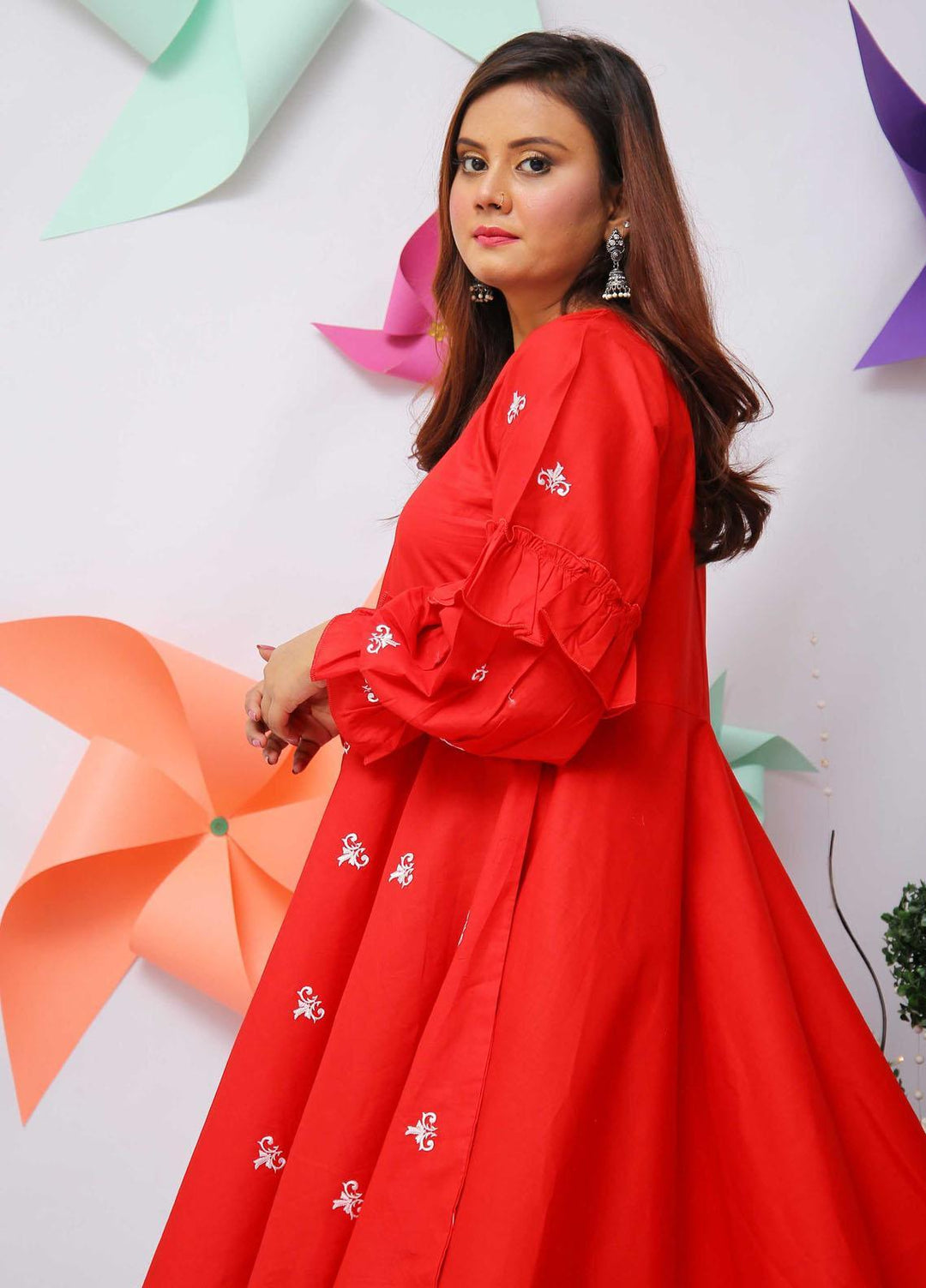 Modest Fancy Stitched Kurti MD21L W29 Red