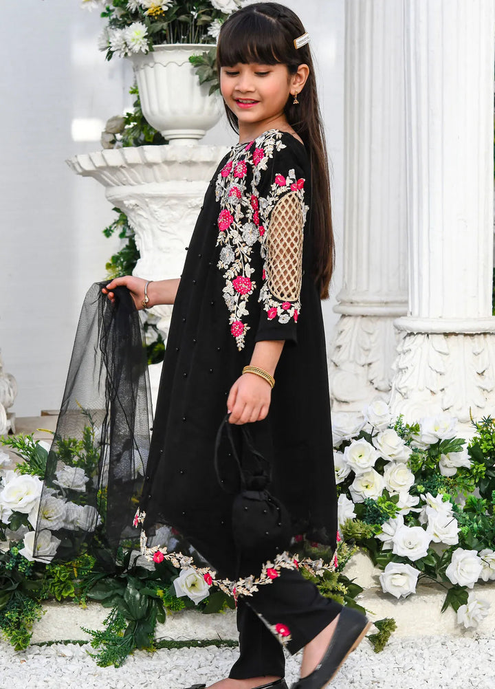 Modest Pret Casual Chiffon 3 Piece Suit Pearl Cape Dress - Black