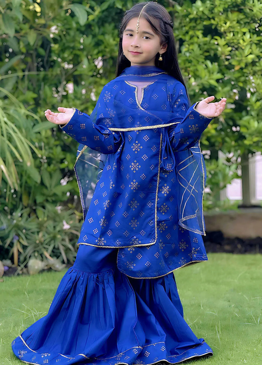 Modest Pret Casual Cotton 3 Piece Suit Girls Blue 3 Piece Cotton Suit - 8585