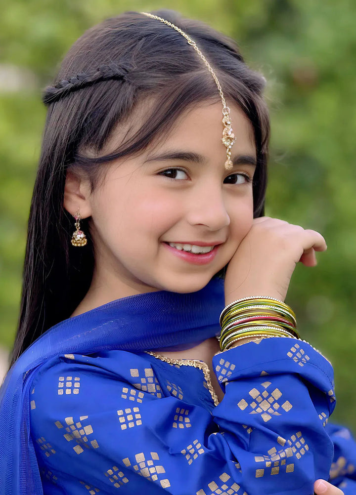 Modest Pret Casual Cotton 3 Piece Suit Girls Blue 3 Piece Cotton Suit - 8585