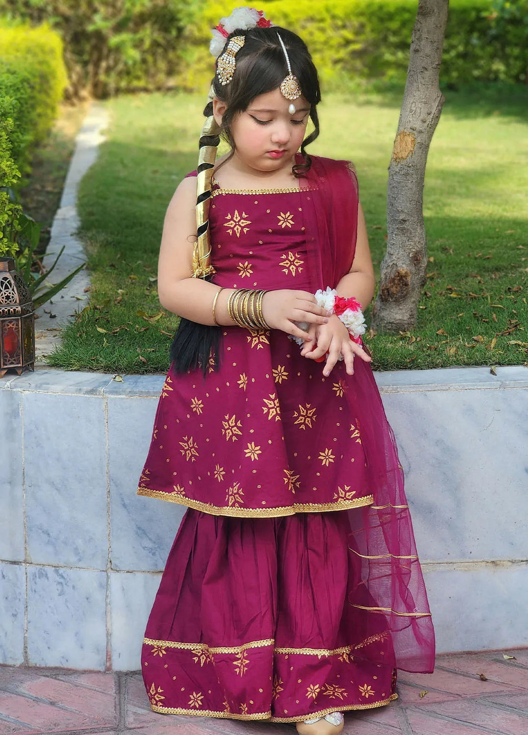 Modest Pret Casual Cotton 3 Piece Suit Toddlers 3 Piece Cotton Suit - 8575 Purple