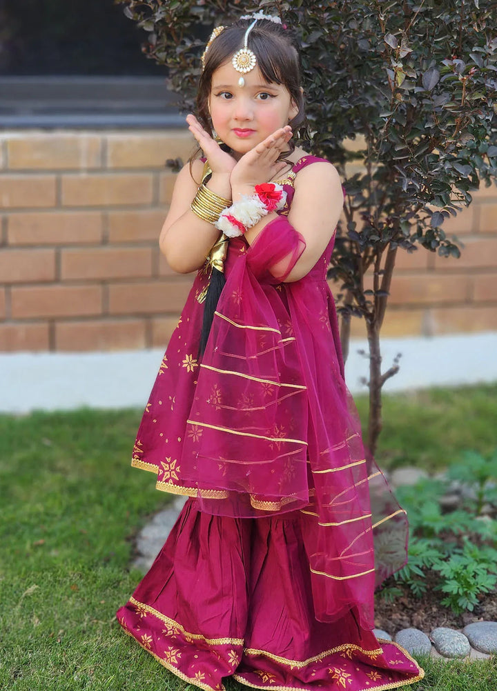 Modest Pret Casual Cotton 3 Piece Suit Toddlers 3 Piece Cotton Suit - 8575 Purple