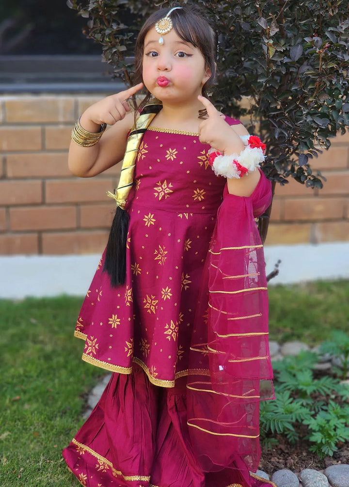 Modest Pret Casual Cotton 3 Piece Suit Toddlers 3 Piece Cotton Suit - 8575 Purple