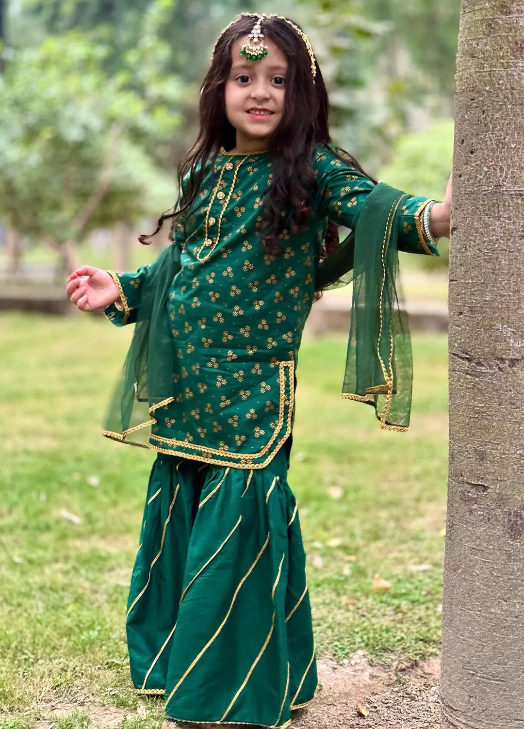 Modest Pret Casual Cotton 3 Piece Suit Toddlers 3 Piece Cotton Suit - 8615 Green