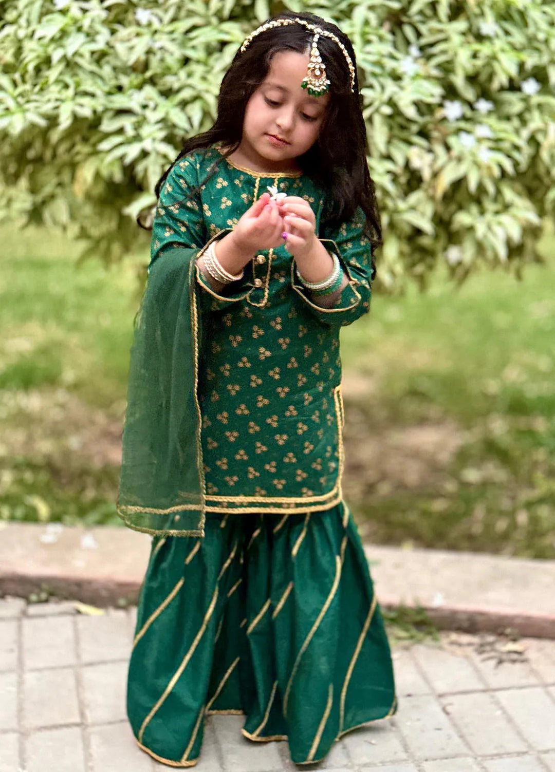 Modest Pret Casual Cotton 3 Piece Suit Toddlers 3 Piece Cotton Suit - 8615 Green