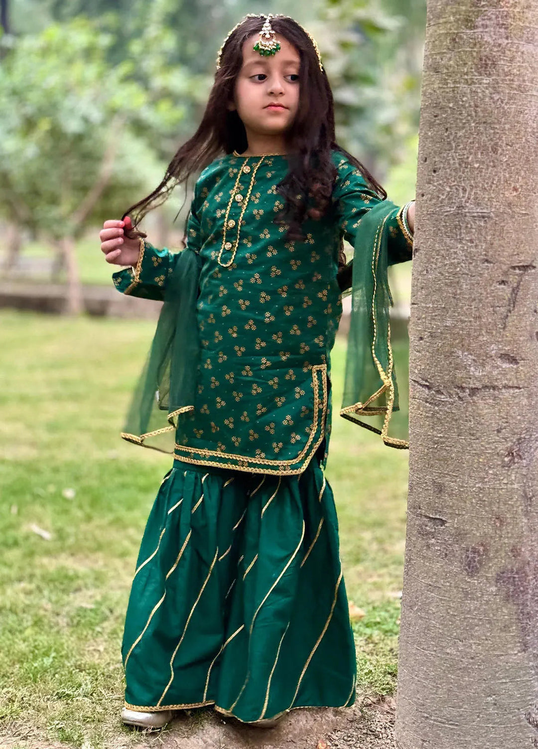 Modest Pret Casual Cotton 3 Piece Suit Toddlers 3 Piece Cotton Suit - 8615 Green