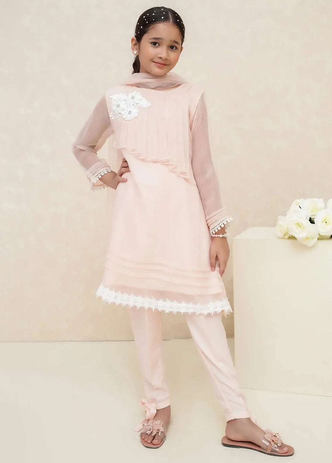Modest Pret Chiffon 3 Piece Suit Zehra Peach