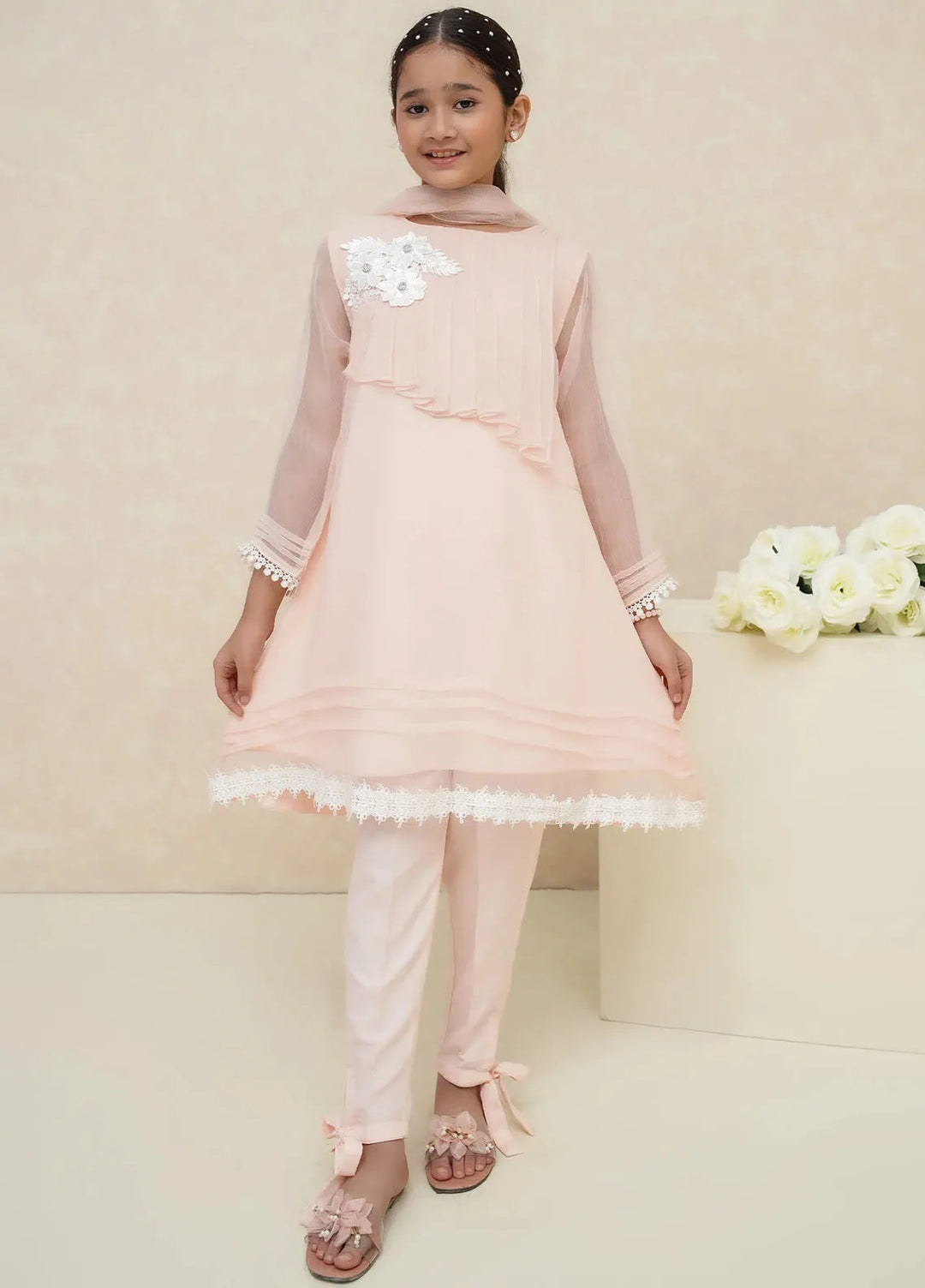 Modest Pret Chiffon 3 Piece Suit Zehra Peach