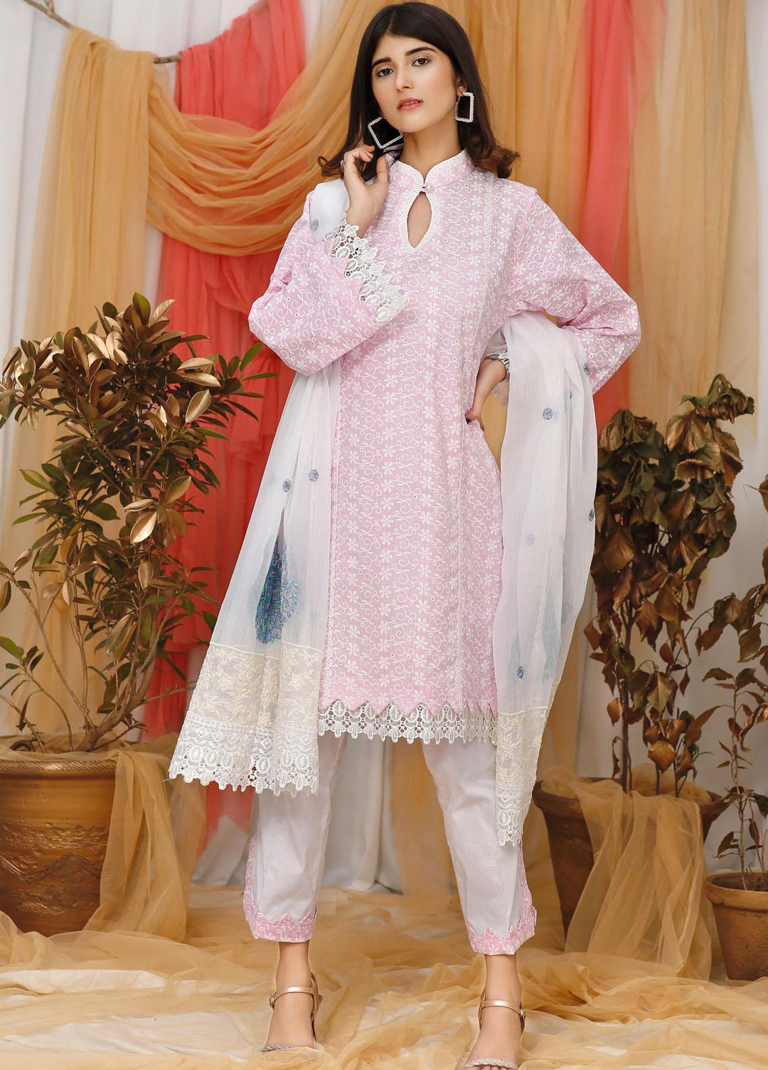 Modest Casual Pret  Lawn 3 Piece Suit W113-Pink