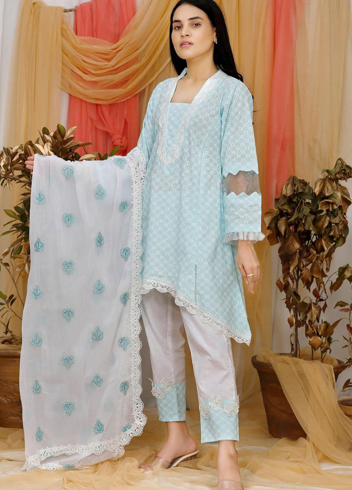 Modest Casual Pret  Lawn 3 Piece Suit W107-Blue