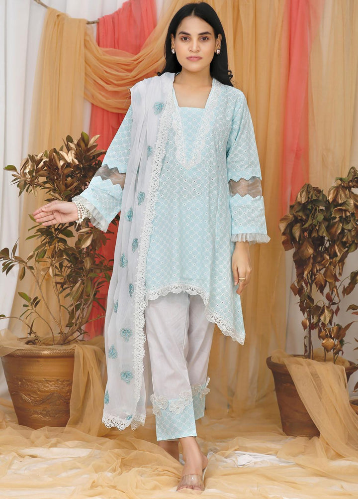 Modest Casual Pret  Lawn 3 Piece Suit W107-Blue
